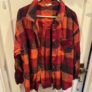Red and Orange Plaid Button-Up Shirt
